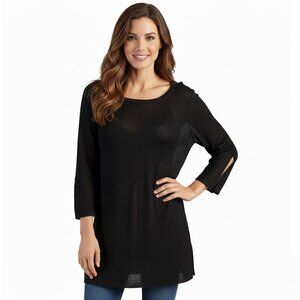 Lord & Taylor Stretch Knit Tunic Shirt 3/4 Slit Bell Sleeves BlackTop Evening